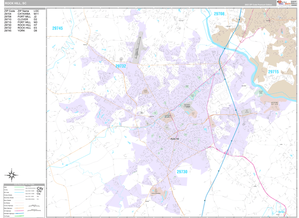 Rock Hill City Wall Map Premium Style